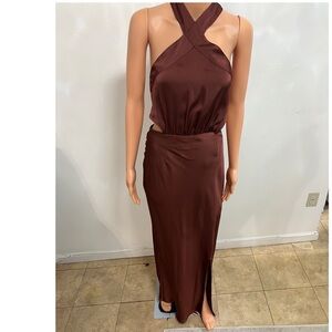 Elegant Brown Halter Maxi Dress